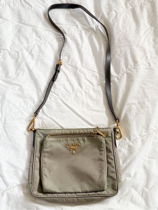 Prada Handbags - Prada Olive Nylon Crossbody with Black Leather Strap and Gold Hardware